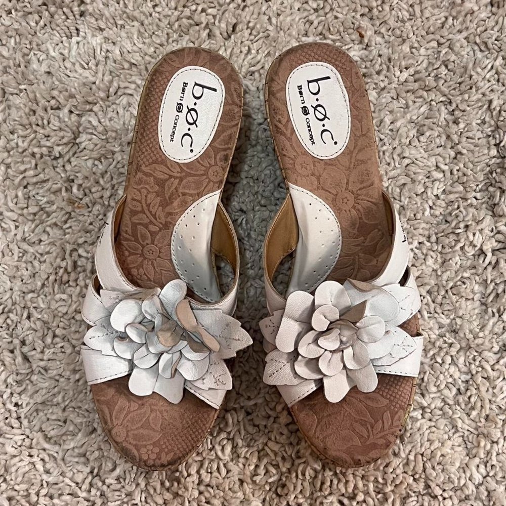 Women's White and Tan Sandals